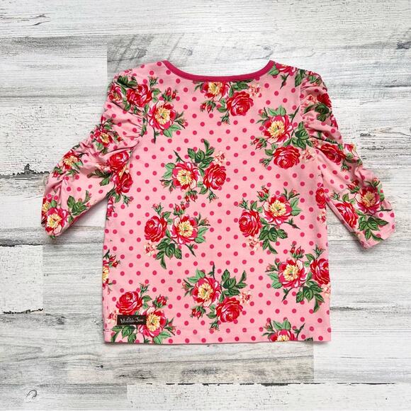 Matilda Jane Girls Top Size 6 Think Floral Pink Polka Dot 3/4 Sleeve - Picture 3 of 7